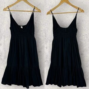 Old Navy Black Tiered V-Neck Midi Dress Size Small Smocked‎ Boho Cotton Bohemian